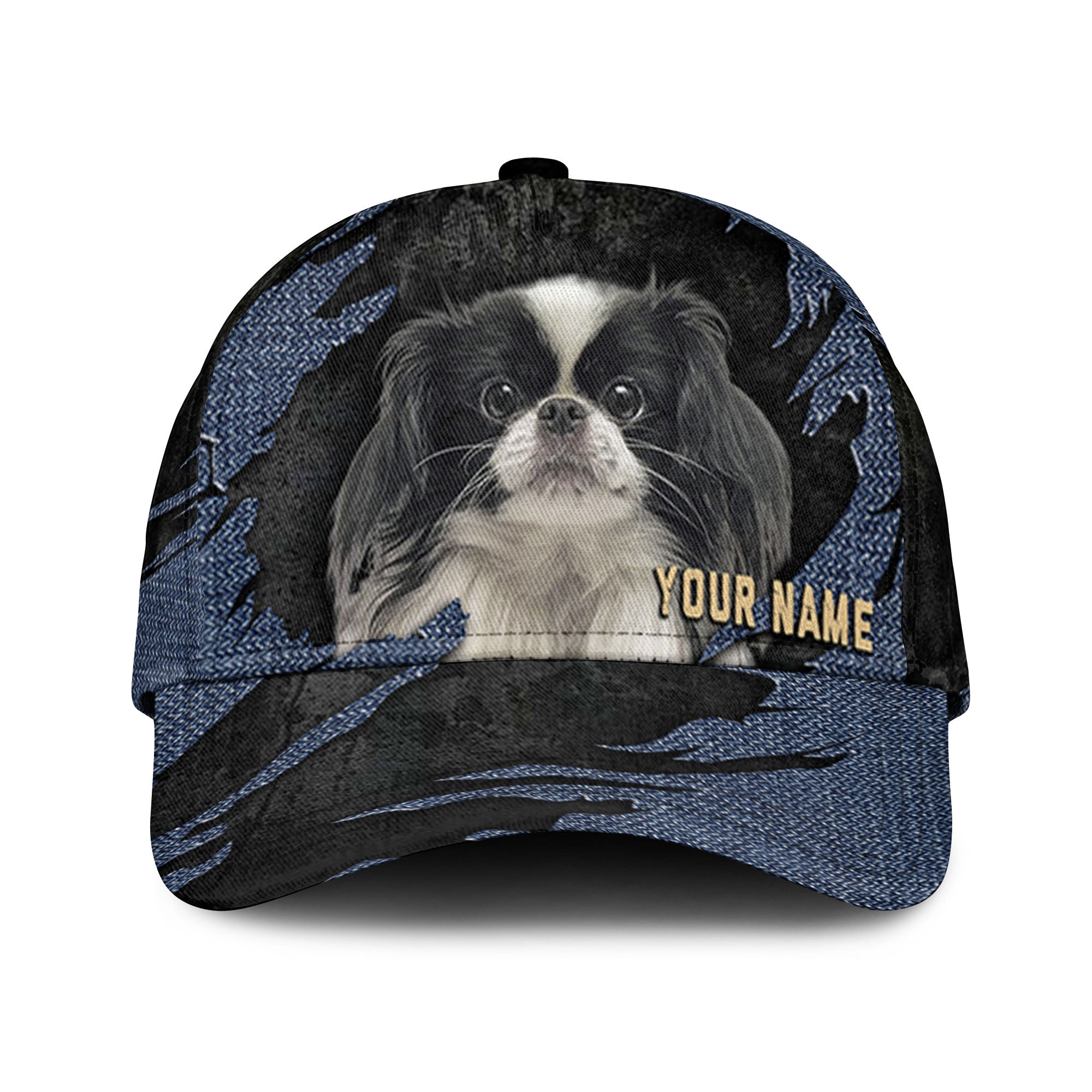 Japanese Chin - Jean Background Custom Name Cap