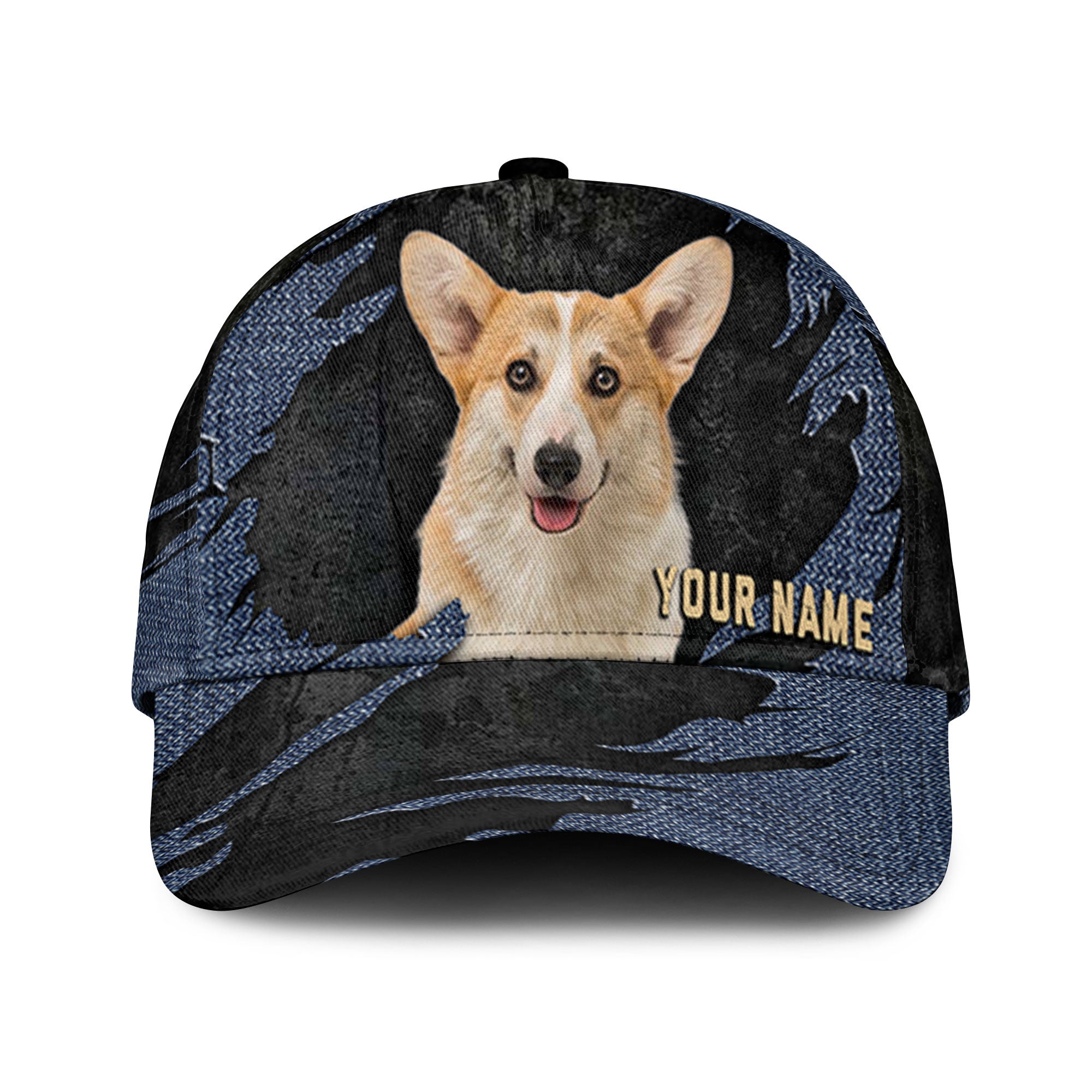 Pembroke Welsh Corgi - Jean Background Custom Name Cap