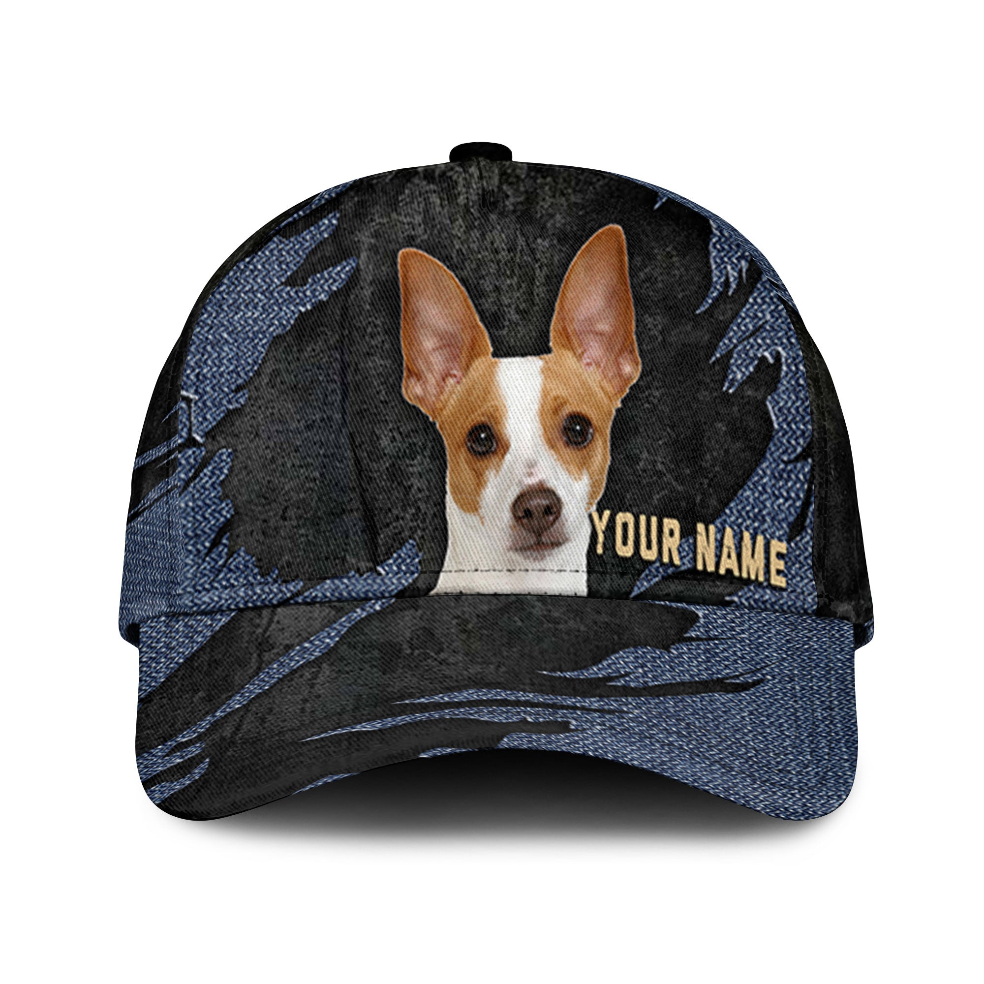 Rat Terrier - Jean Background Custom Name Cap