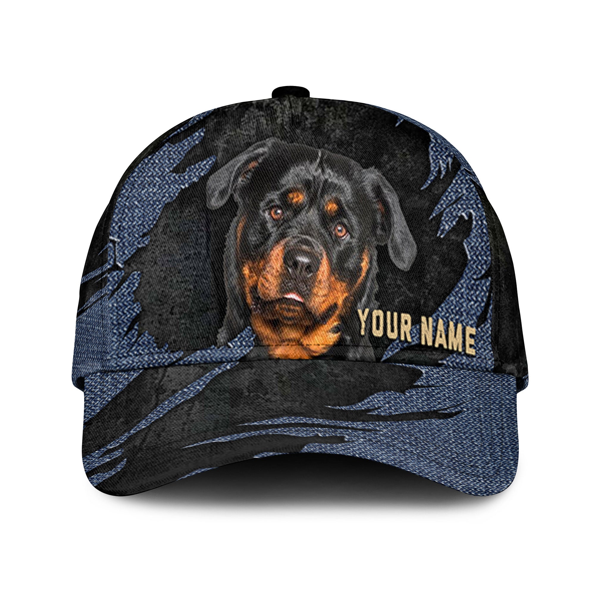 Rottweiler - Jean Background Custom Name Cap