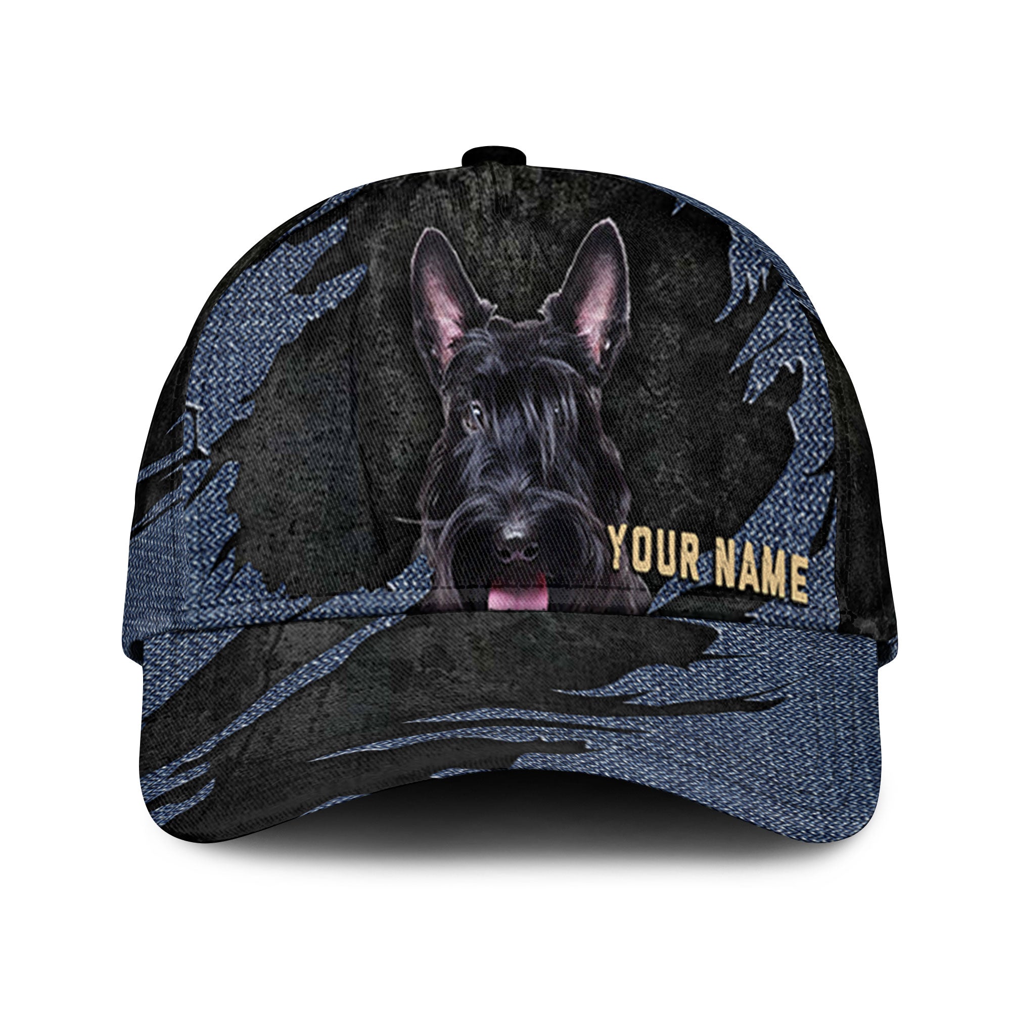 Scottish Terrier - Jean Background Custom Name Cap