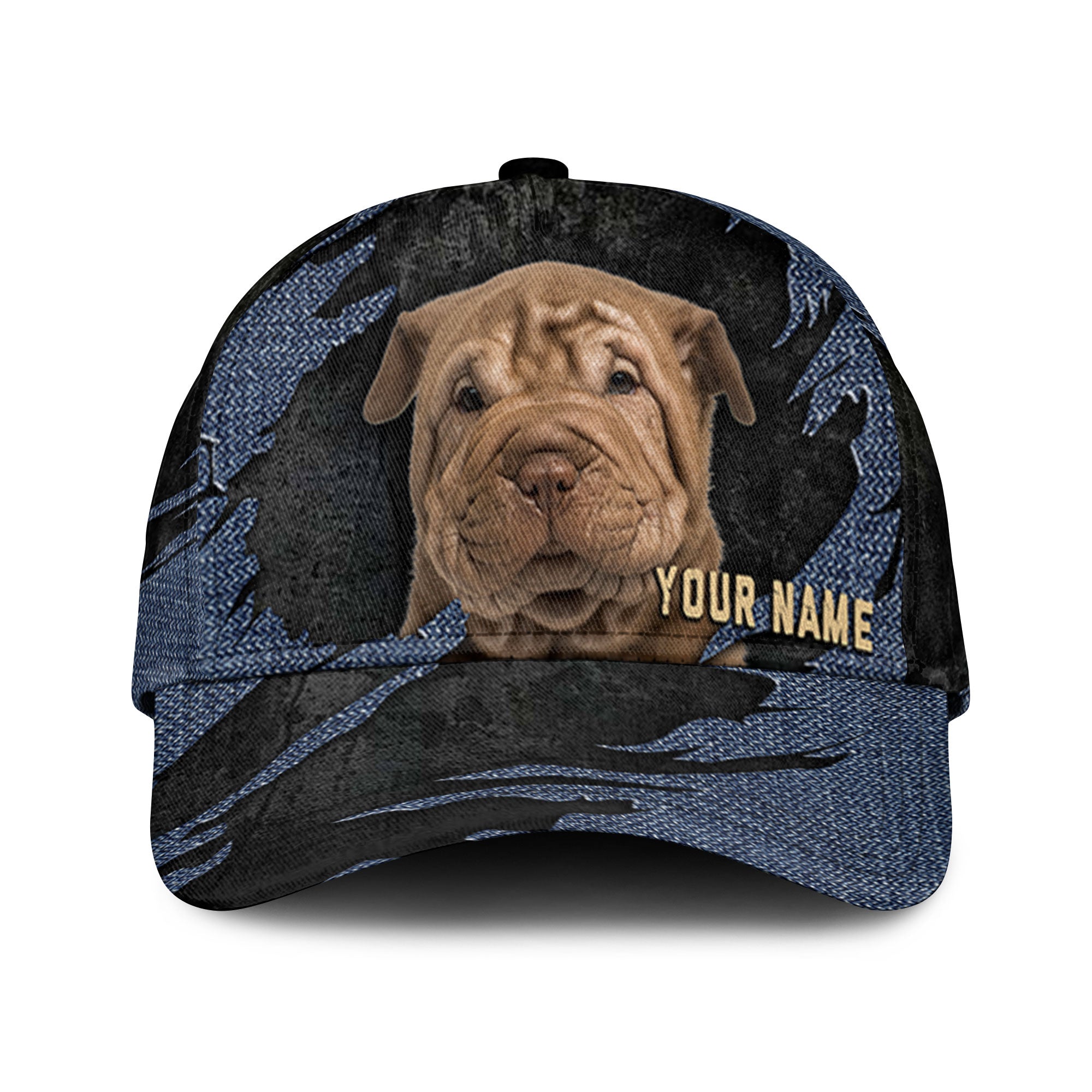 Shar Pei - Jean Background Custom Name Cap