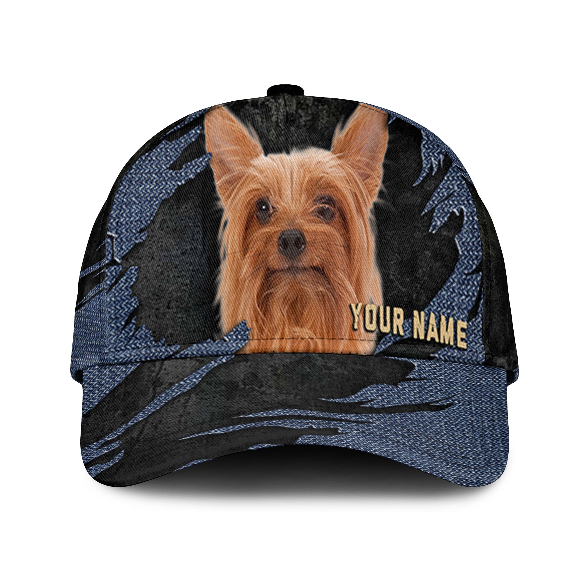 Silky Terrier - Jean Background Custom Name Cap