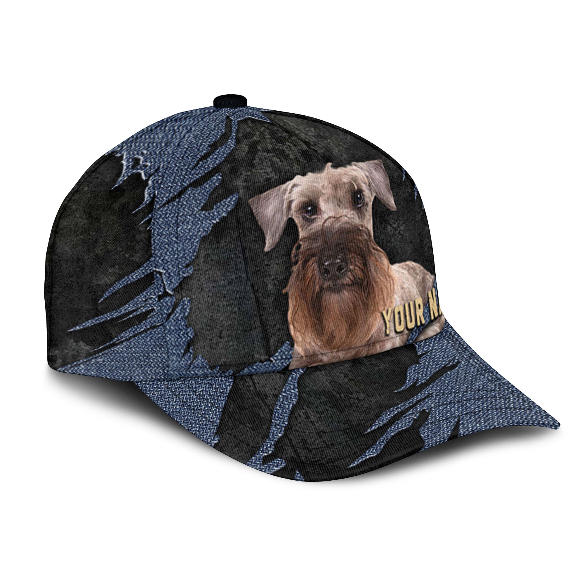 Cesky Terrier - Jean Background Custom Name Cap