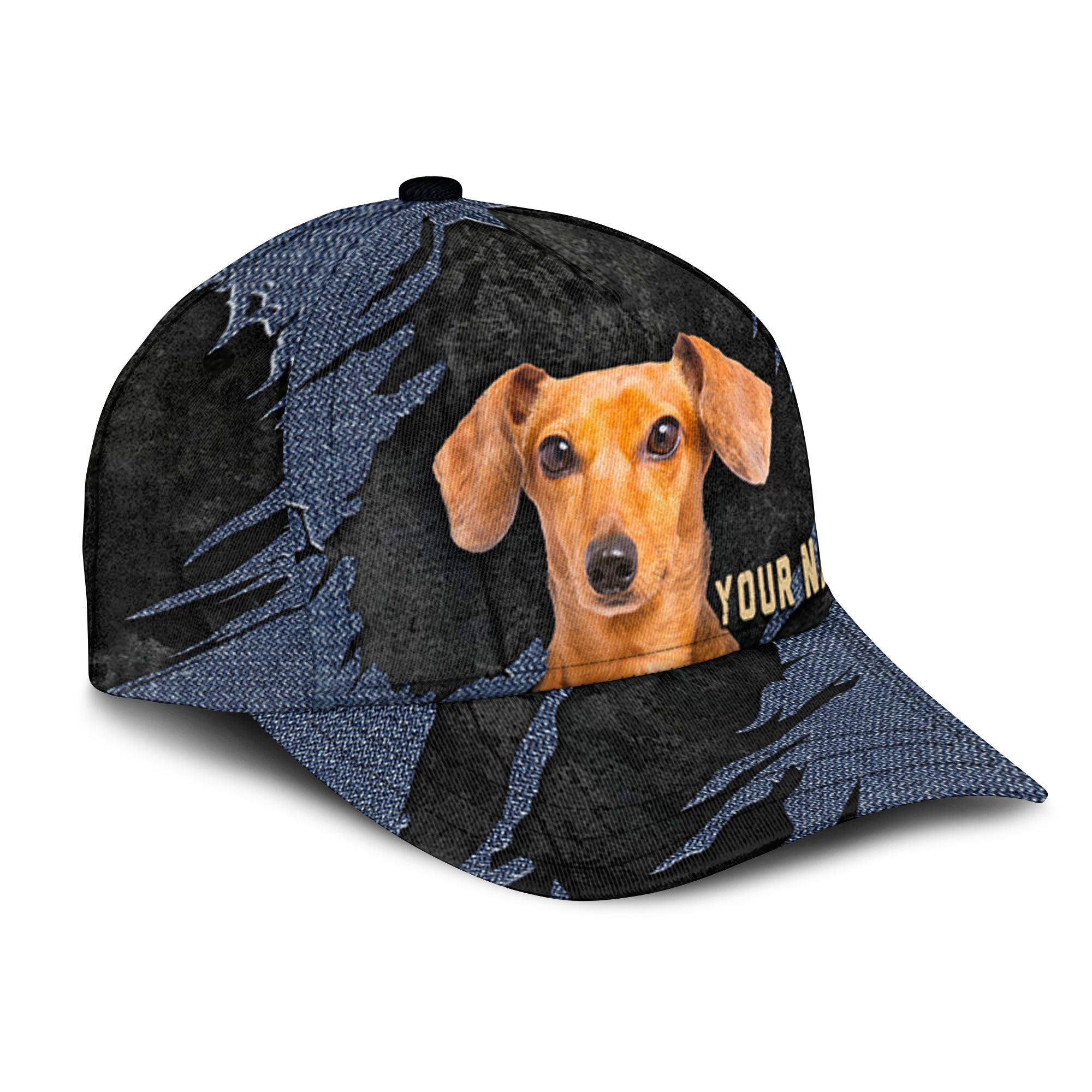 Dachshund - Jean Background Custom Name Cap