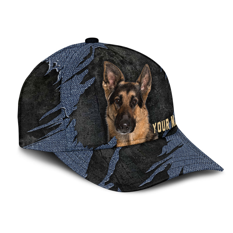 German Shepherd Dog - Jean Background Custom Name Cap