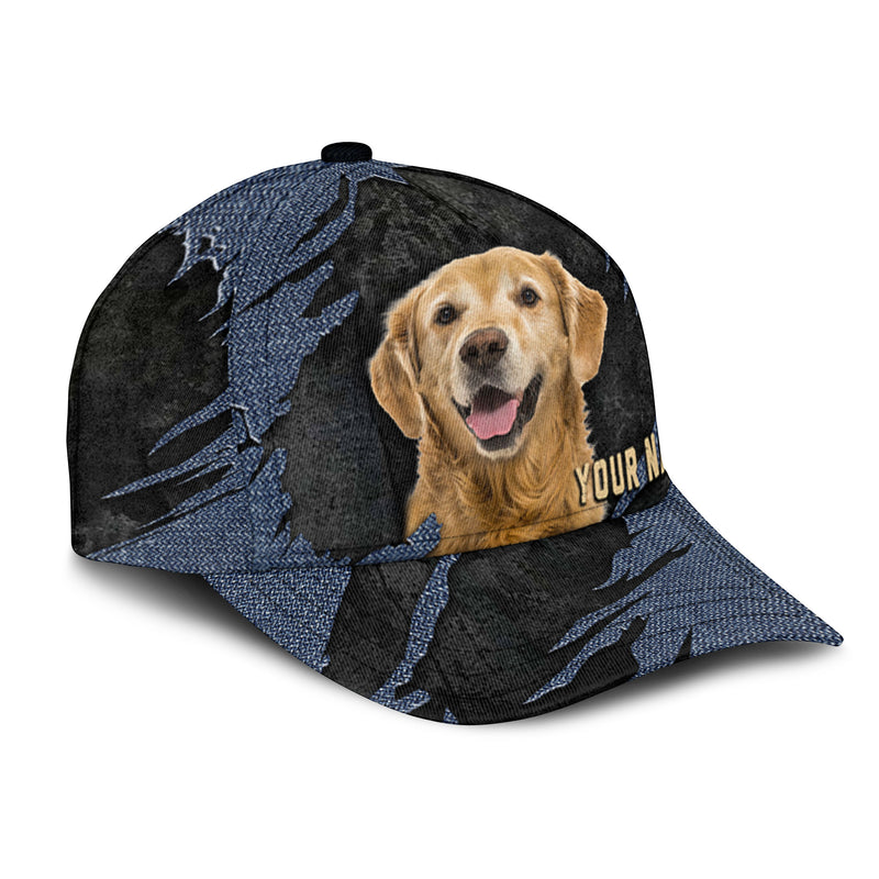 Golden Retriever - Jean Background Custom Name Cap