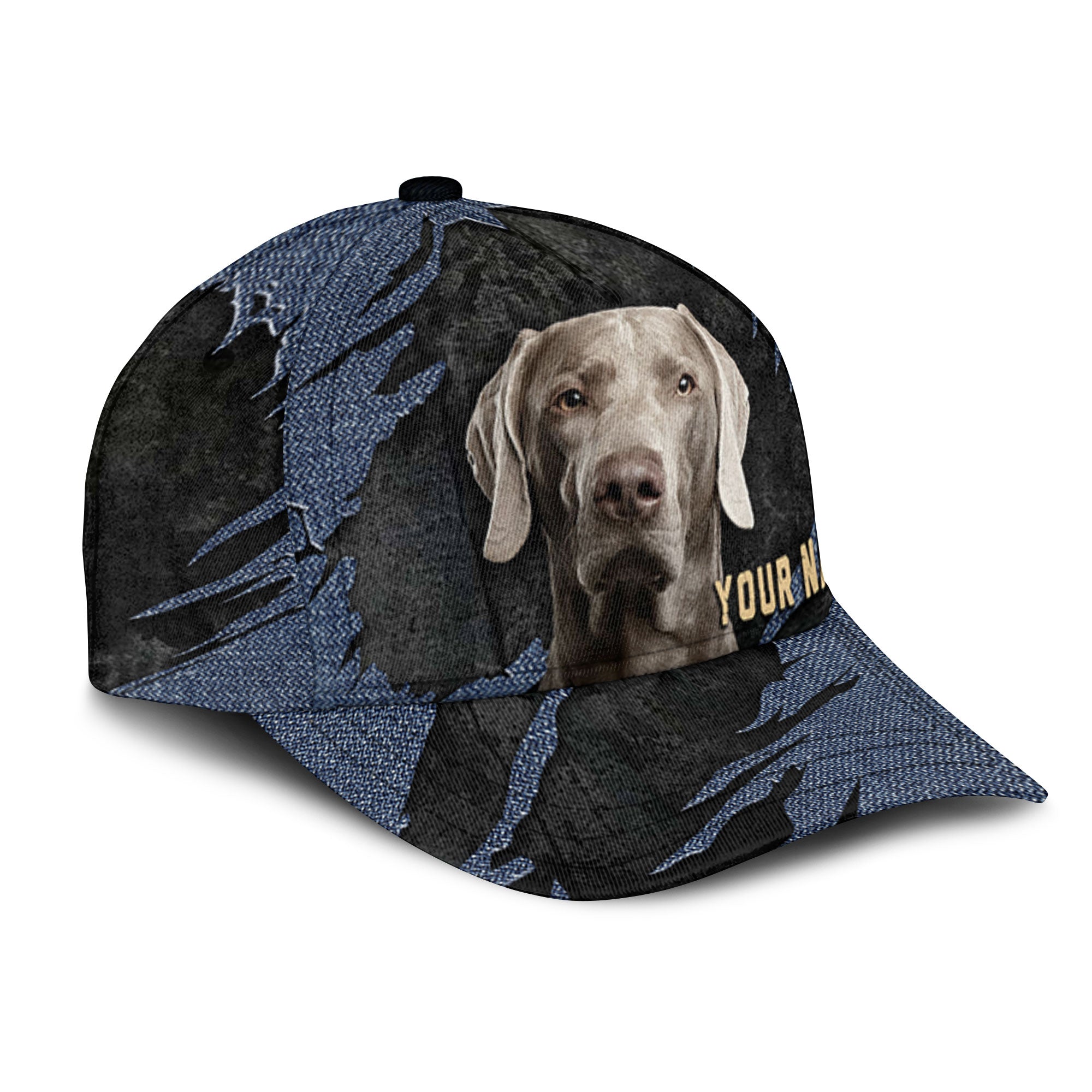 Weimaraner - Jean Background Custom Name Cap