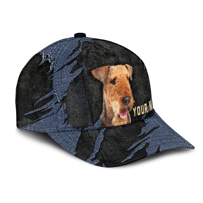 Airedale Terrier - Jean Background Custom Name Cap