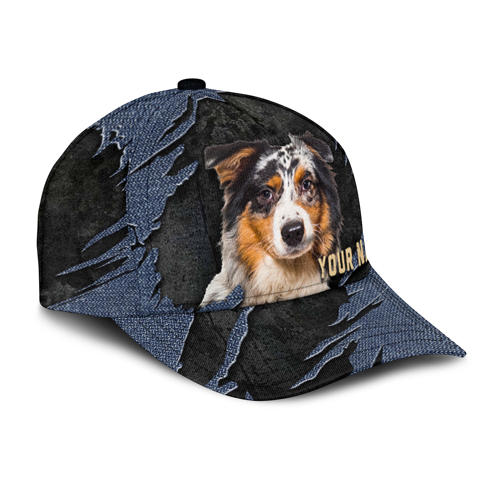 Australian Shepherd - Jean Background Custom Name Cap