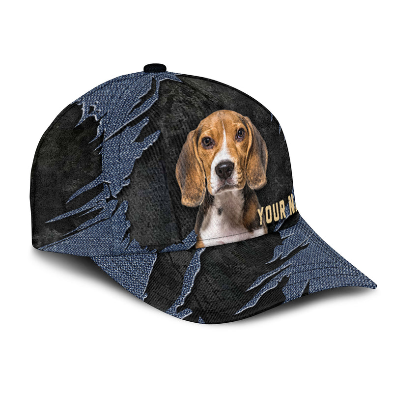 Beagle - Jean Background Custom Name Cap