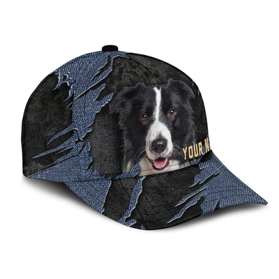 Border Collie - Jean Background Custom Name Cap