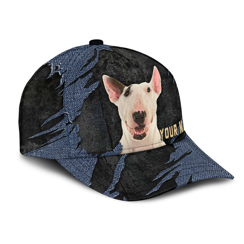 Bull Terrier - Jean Background Custom Name Cap