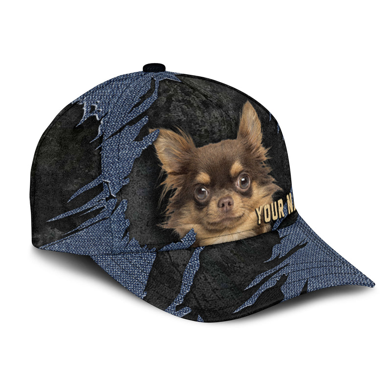 Chihuahua - Jean Background Custom Name Cap