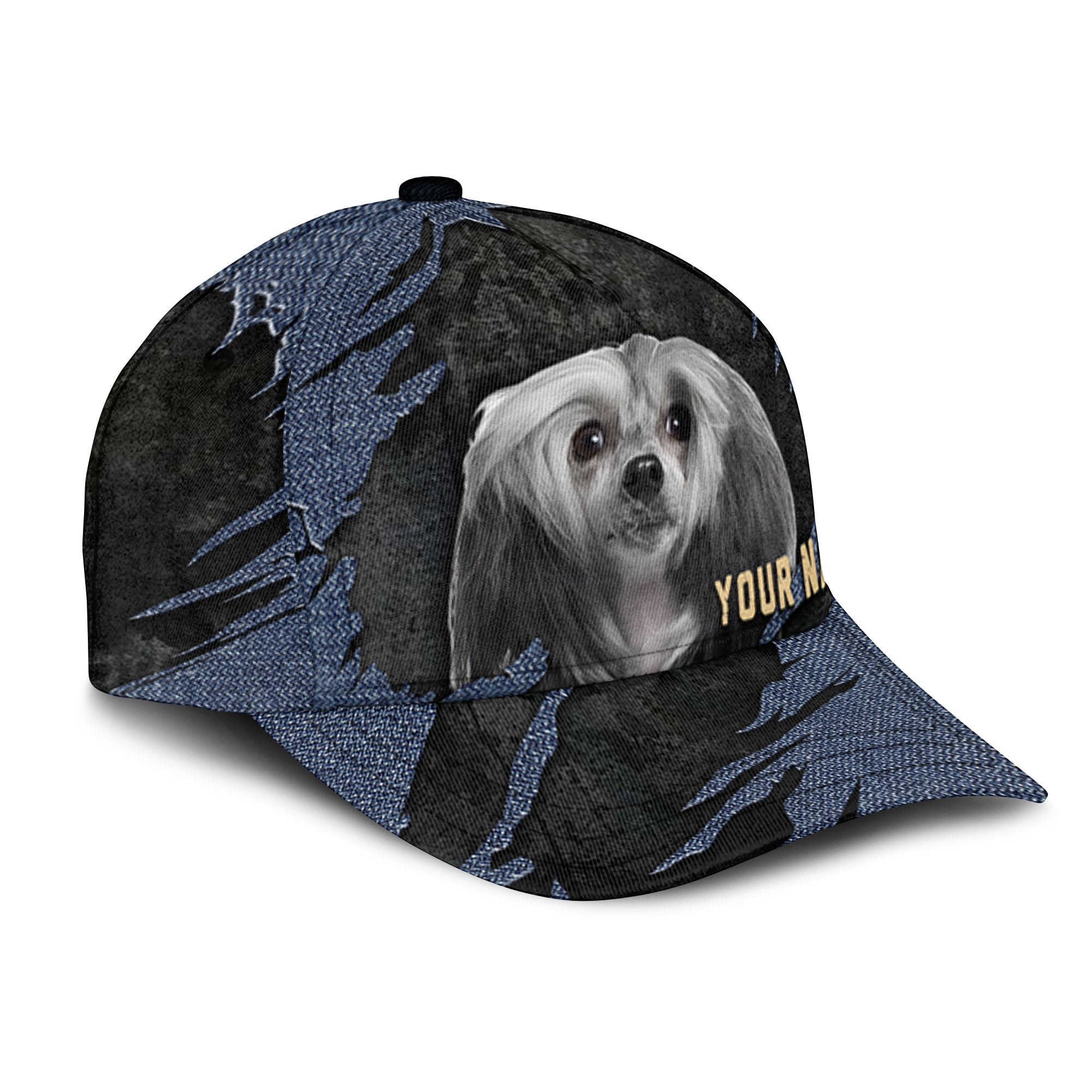 Chinese Crested - Jean Background Custom Name Cap