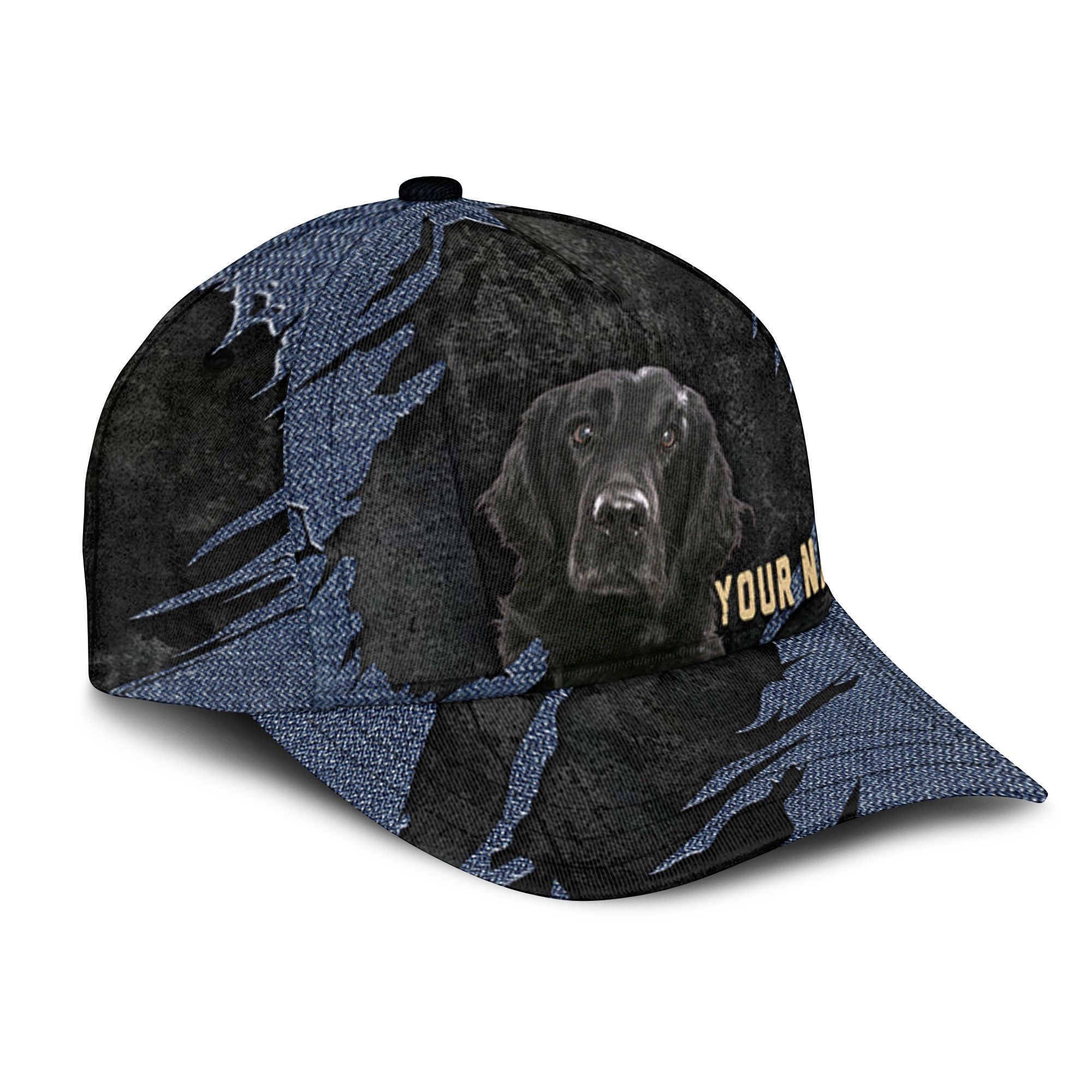 Flat Coated Retriever - Jean Background Custom Name Cap