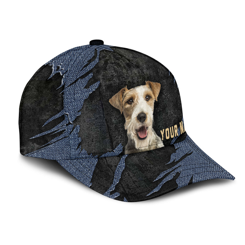 Fox Terrier - Jean Background Custom Name Cap