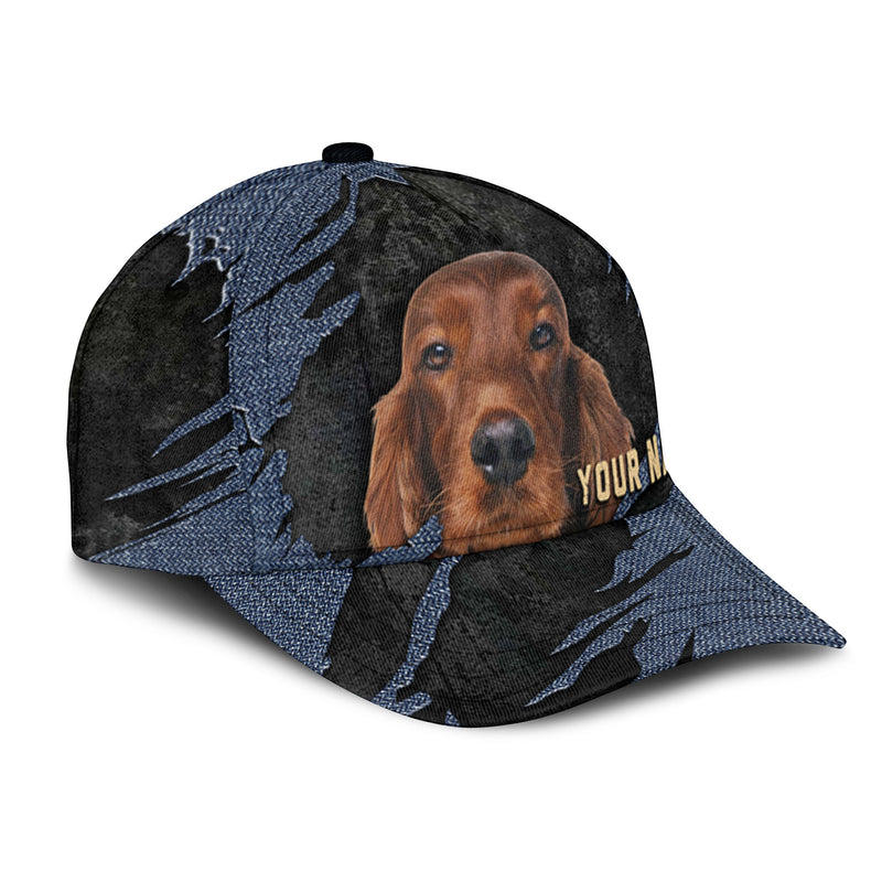 Irish Setter - Jean Background Custom Name Cap