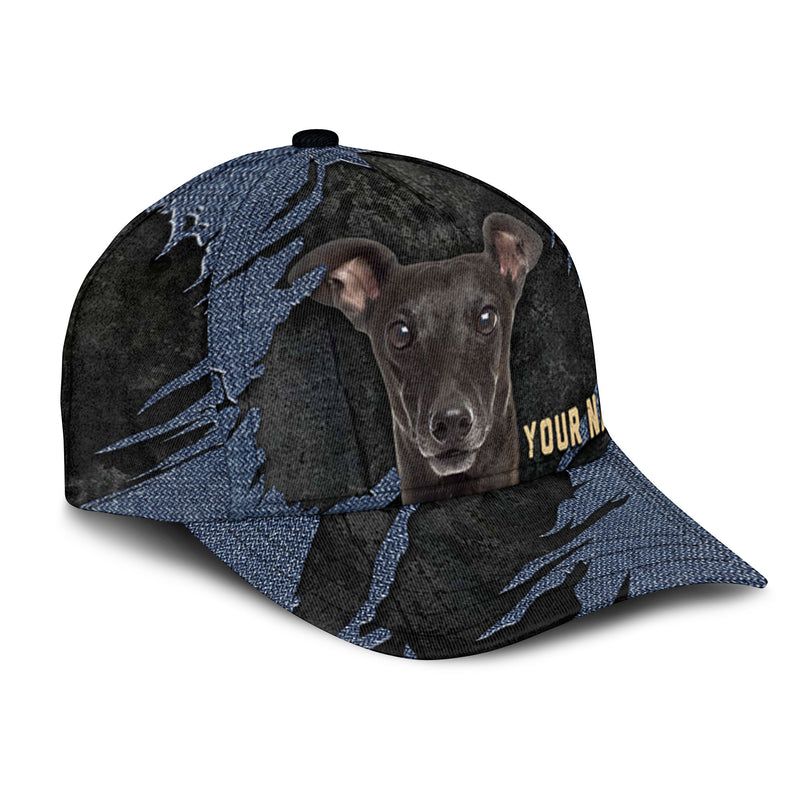 Italian Greyhound - Jean Background Custom Name Cap