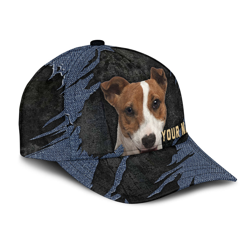 Jack Russell Terrier - Jean Background Custom Name Cap