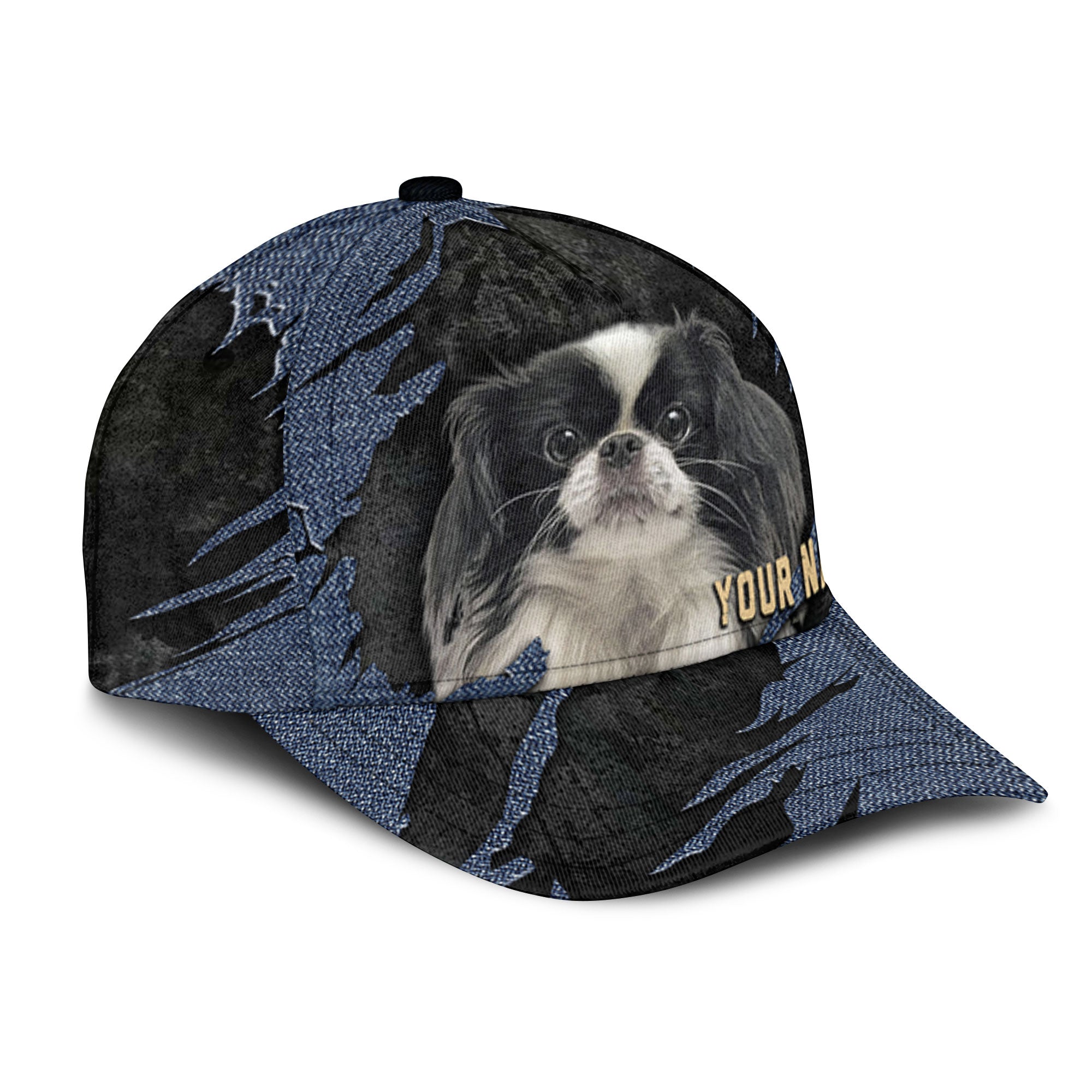 Japanese Chin - Jean Background Custom Name Cap