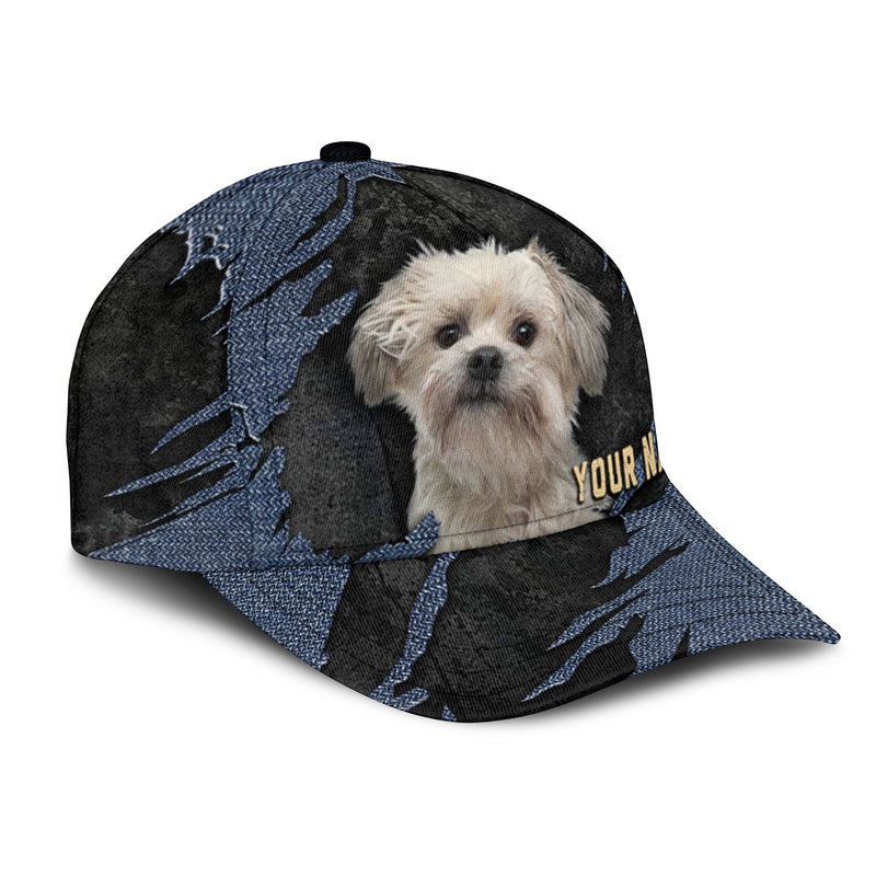 Little Lion Dog - Jean Background Custom Name Cap