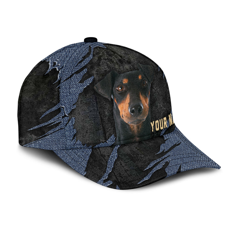Manchester Terrier - Jean Background Custom Name Cap