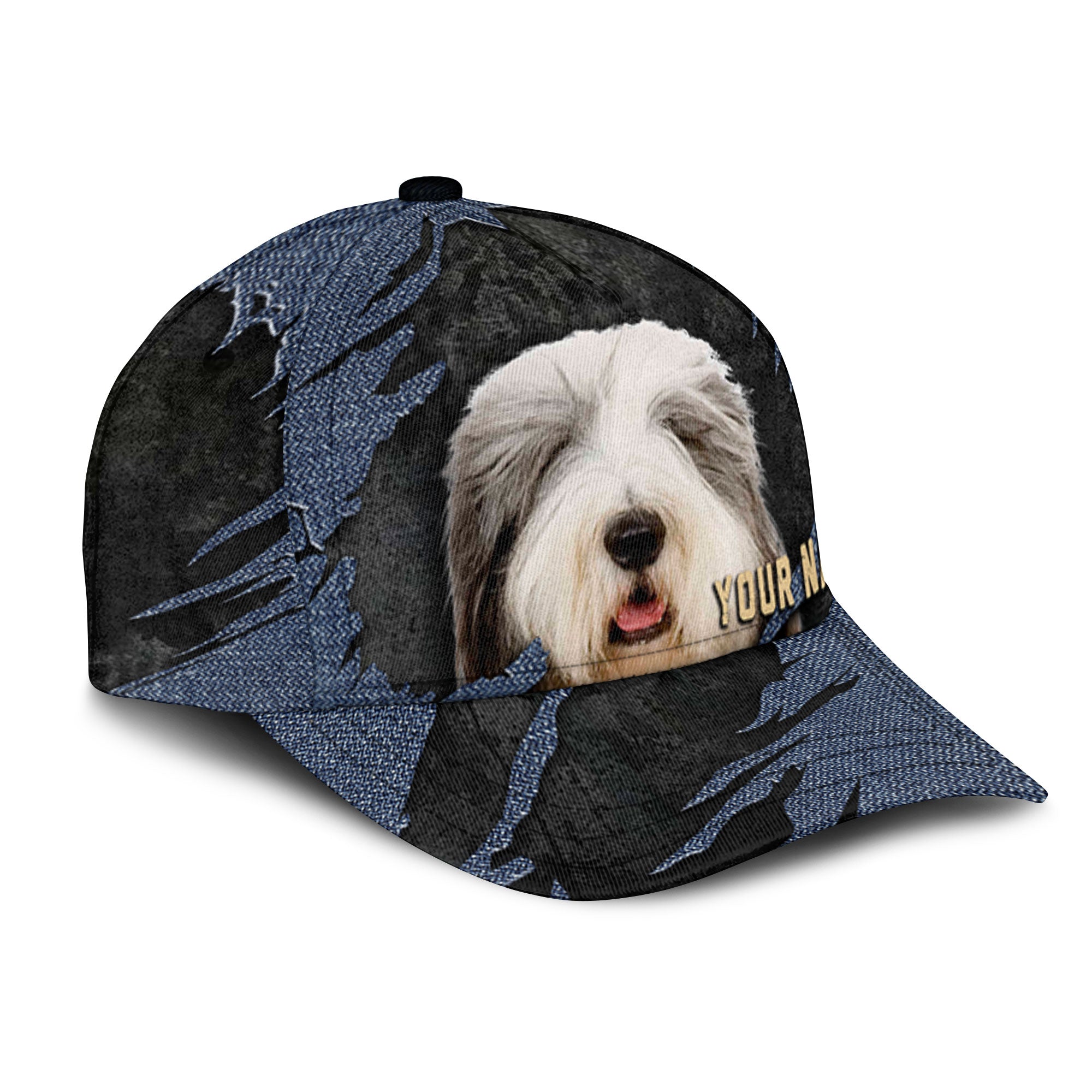 Old English Sheepdog - Jean Background Custom Name Cap