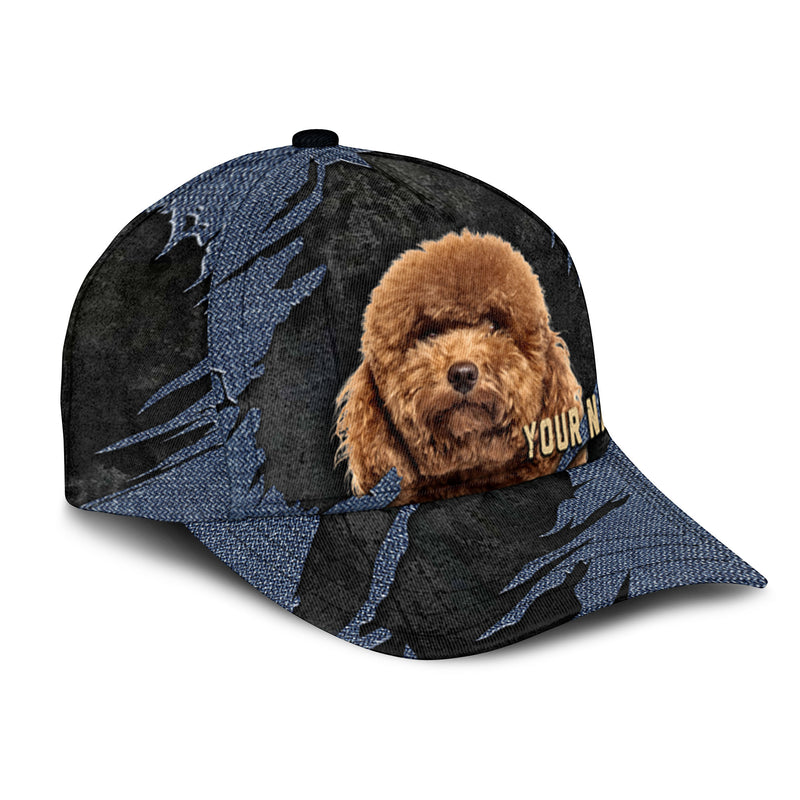 Poodle - Jean Background Custom Name Cap