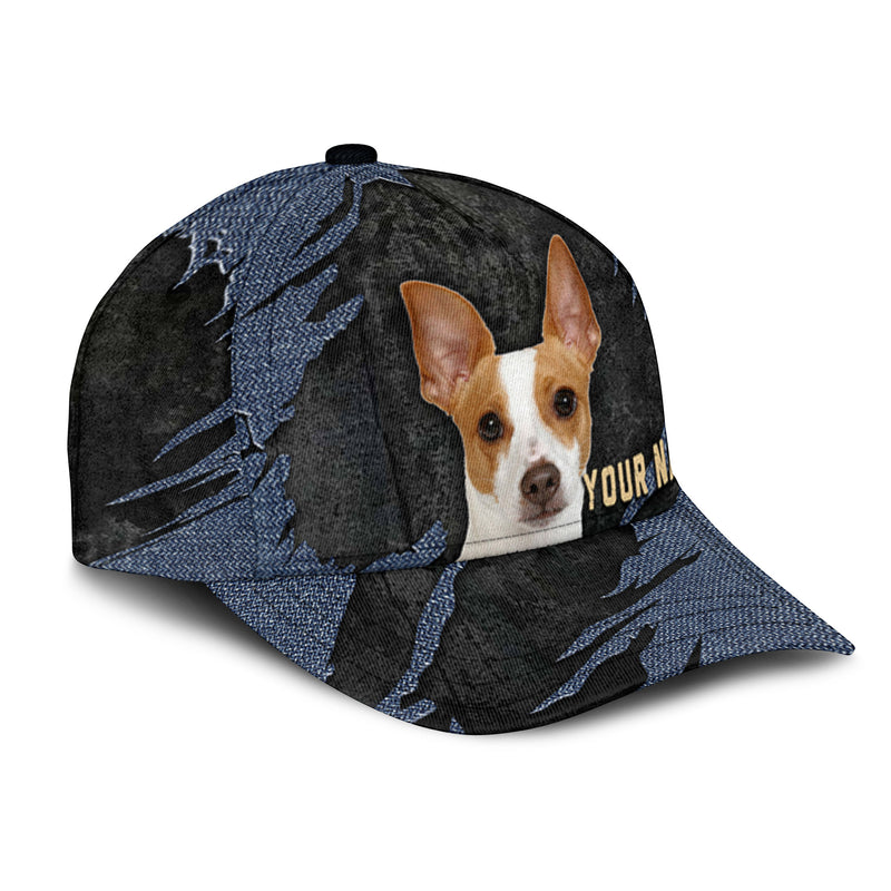 Rat Terrier - Jean Background Custom Name Cap