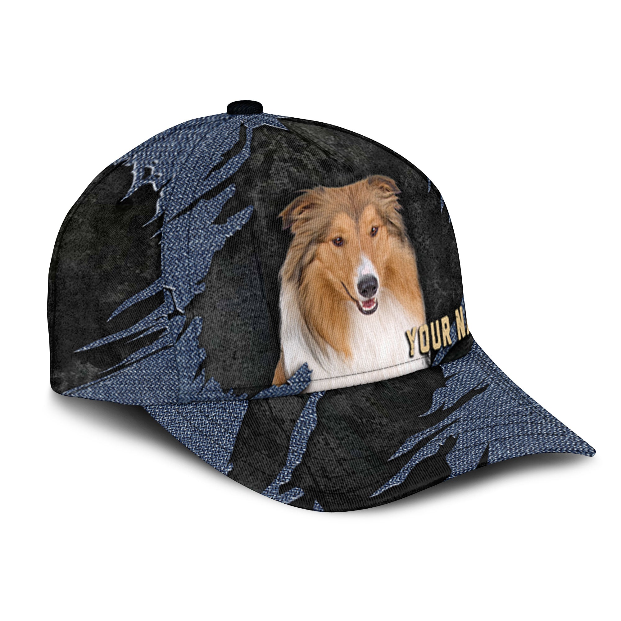 Rough Collie - Jean Background Custom Name Cap