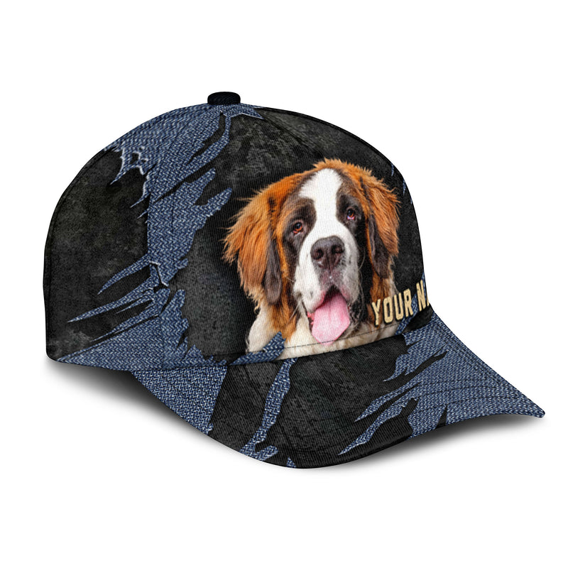 Saint Bernard - Jean Background Custom Name Cap