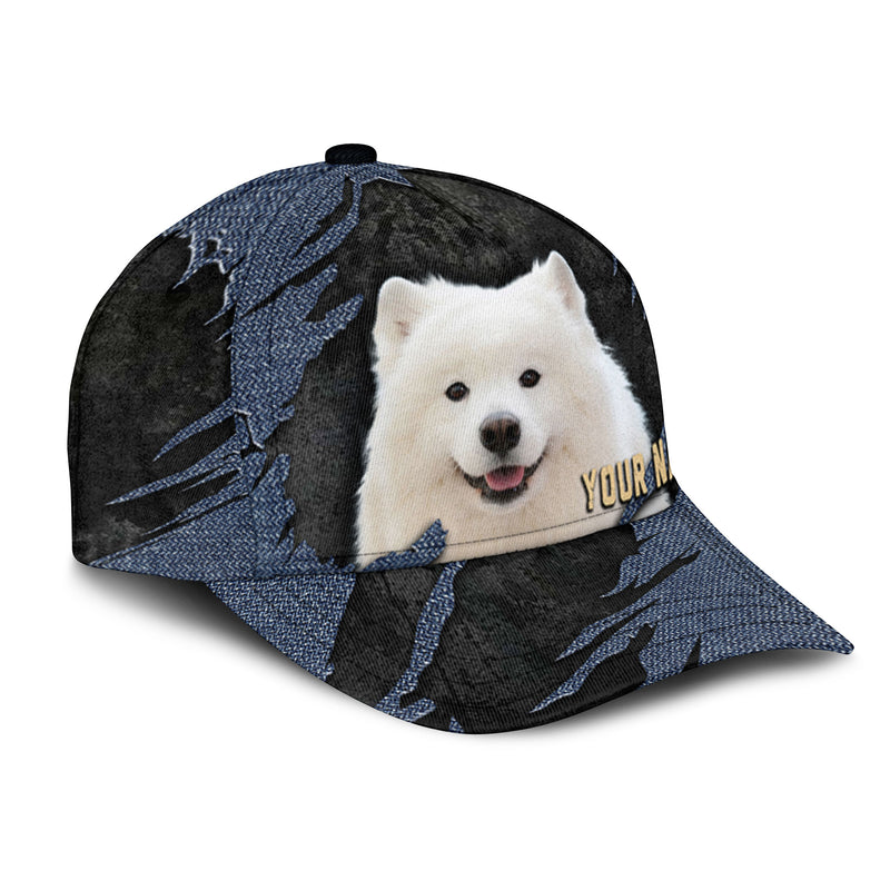 Samoyed - Jean Background Custom Name Cap