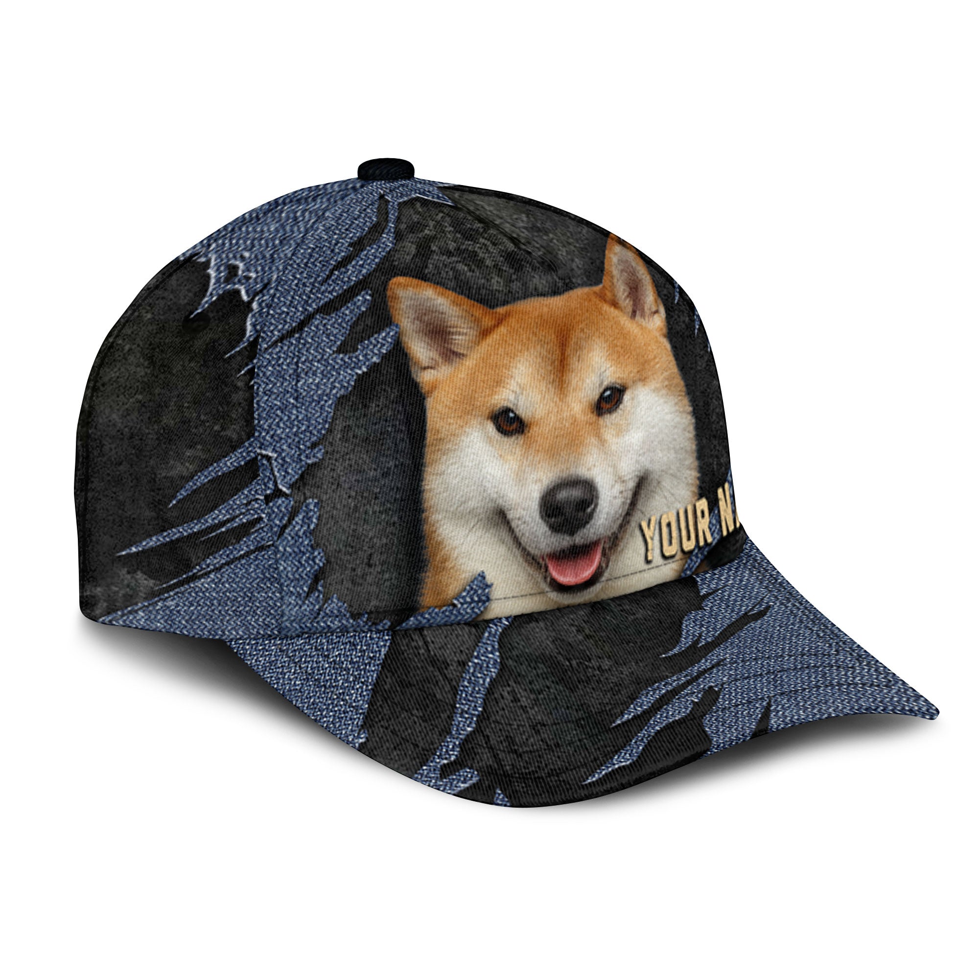 Shiba Inu - Jean Background Custom Name Cap