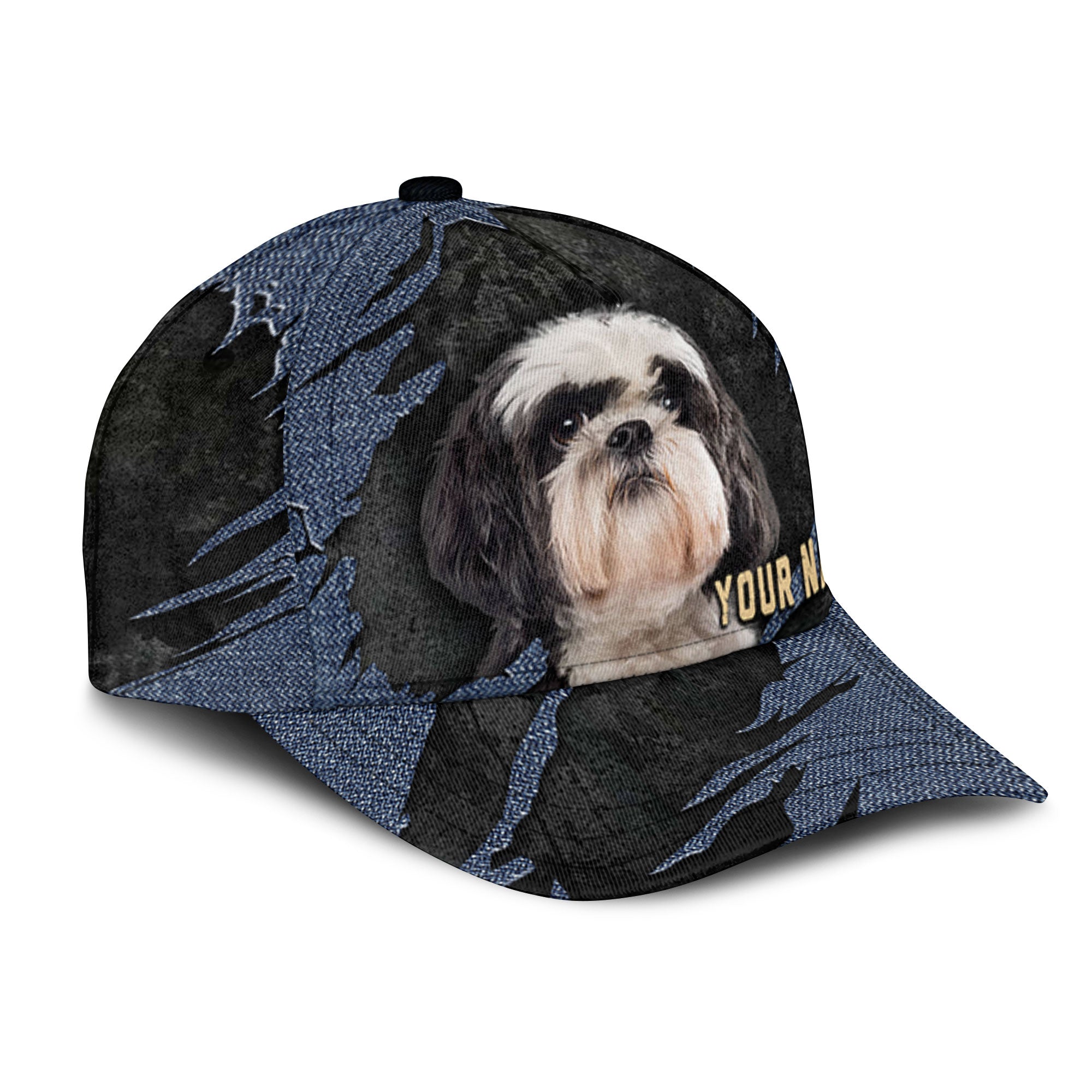 Shih Poo - Jean Background Custom Name Cap