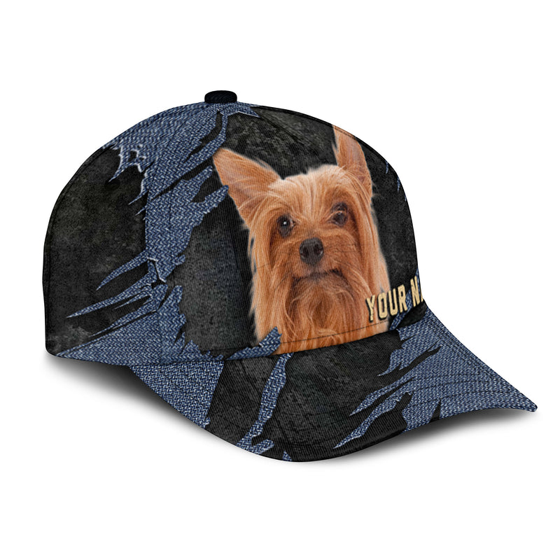 Silky Terrier - Jean Background Custom Name Cap