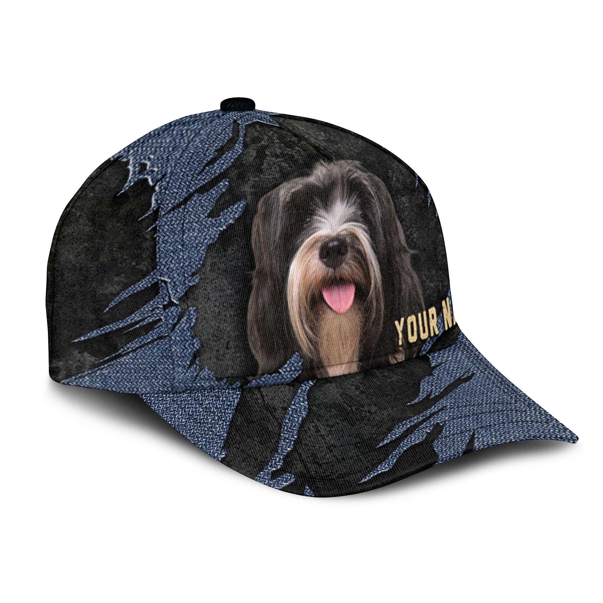 Tibetan Terrier - Jean Background Custom Name Cap