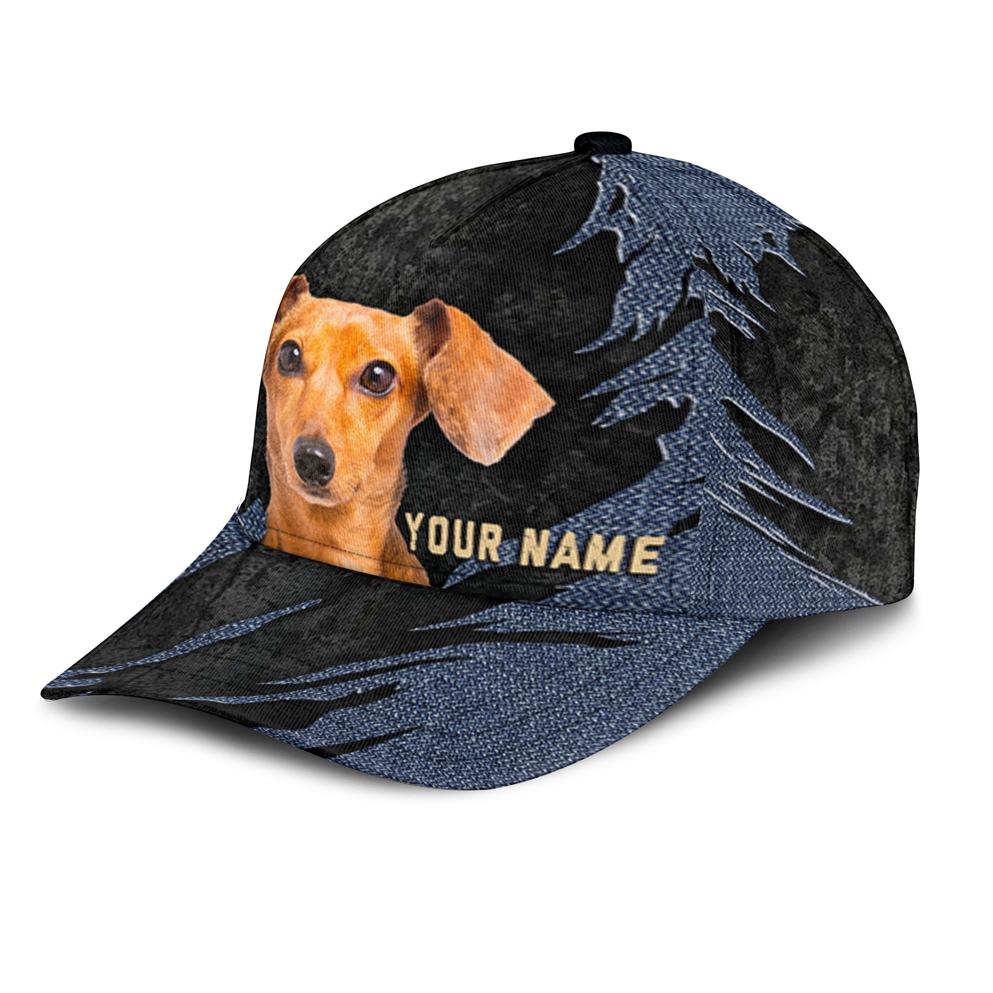 Dachshund - Jean Background Custom Name Cap