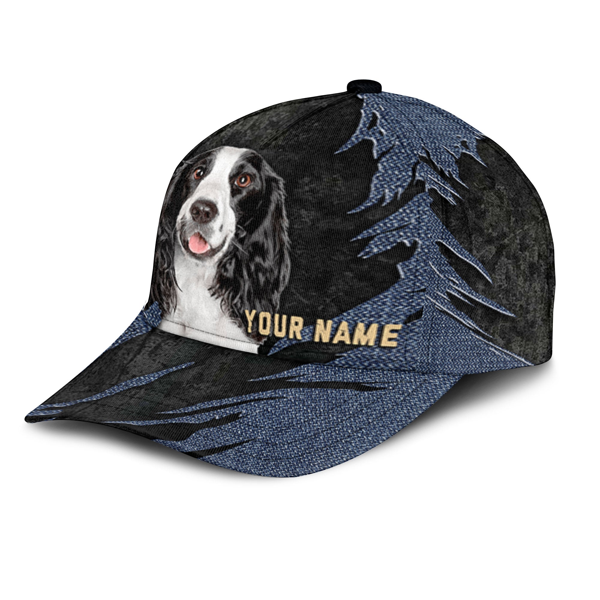 English Springer Spaniel - Jean Background Custom Name Cap