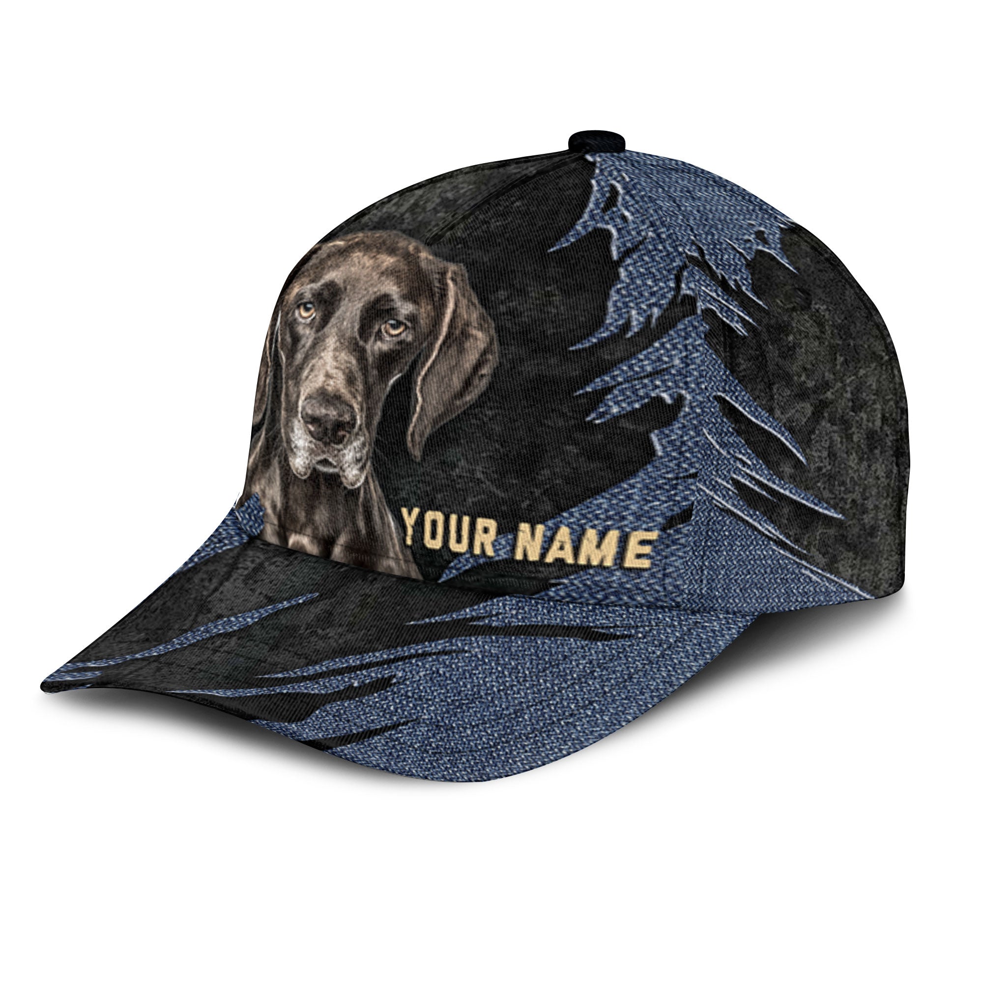 German Shorthaired Pointer - Jean Background Custom Name Cap
