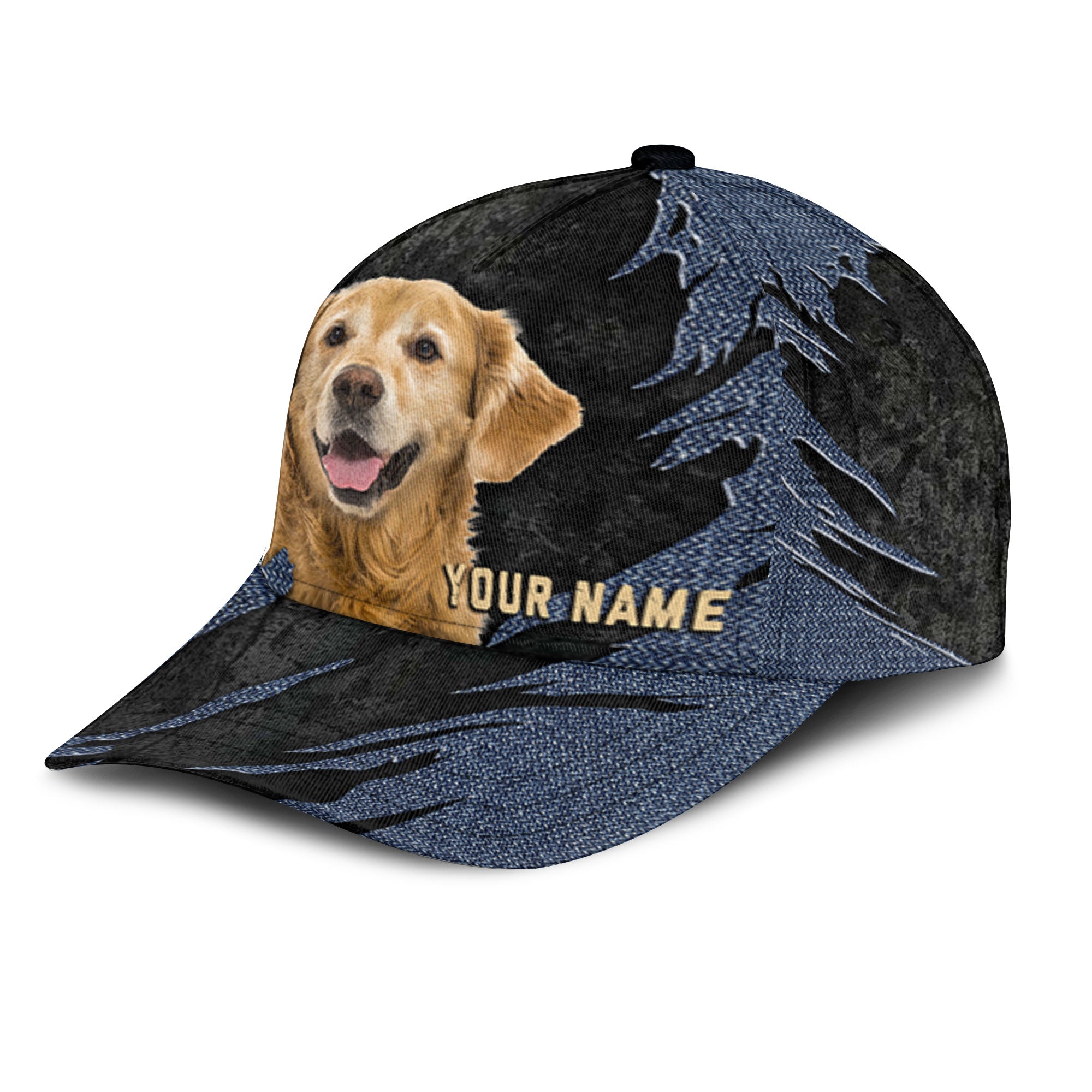 Golden Retriever - Jean Background Custom Name Cap