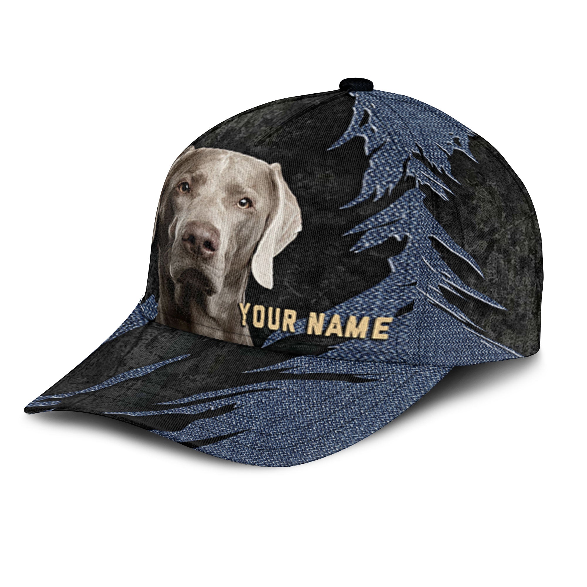 Weimaraner - Jean Background Custom Name Cap