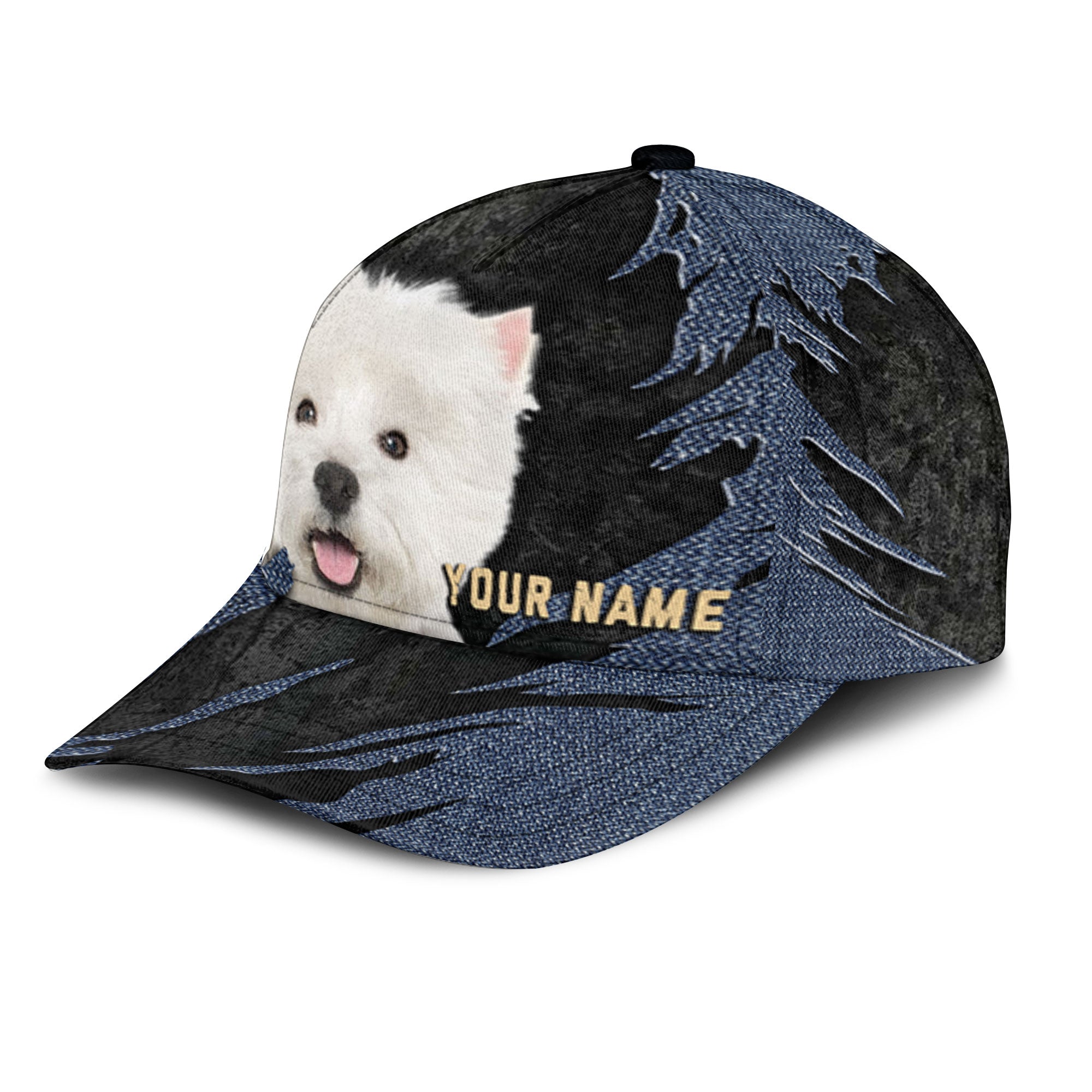 West Highland White Terrier - Jean Background Custom Name Cap