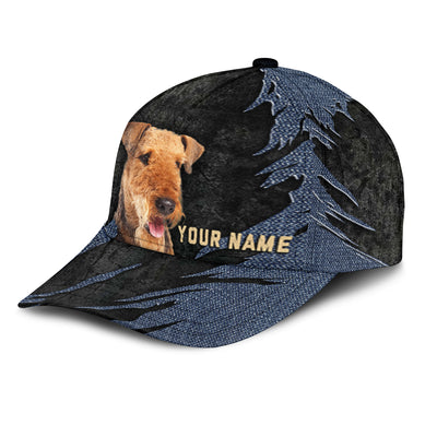 Airedale Terrier - Jean Background Custom Name Cap