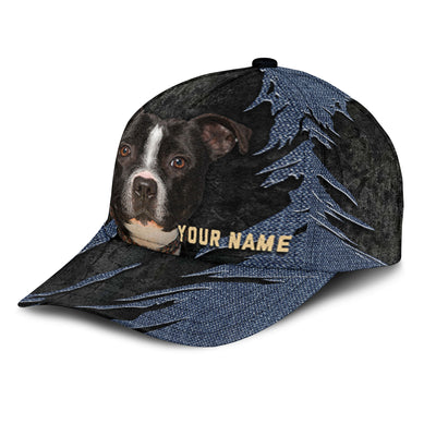 American Staffordshire Terrier - Jean Background Custom Name Cap