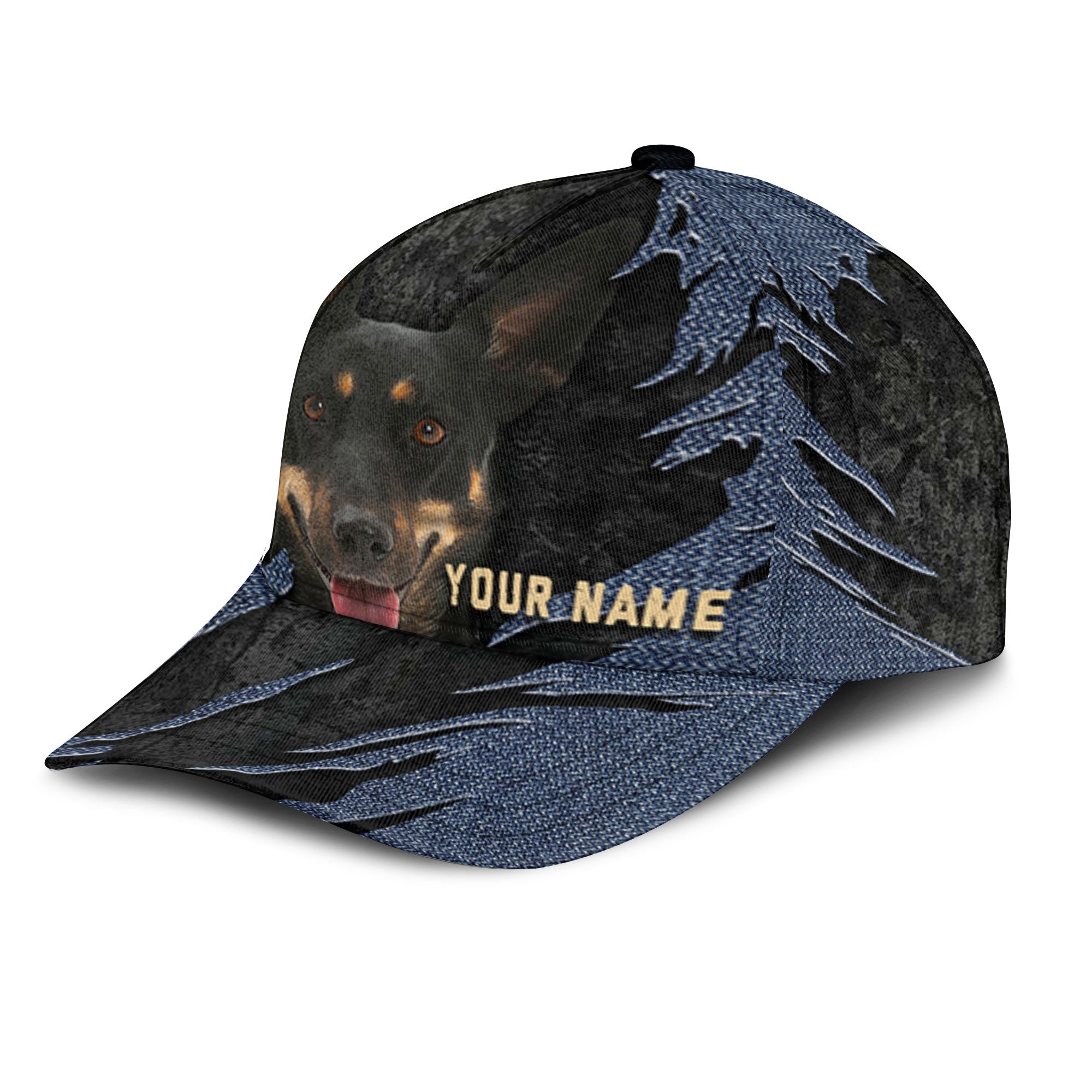 Australian Kelpie - Jean Background Custom Name Cap