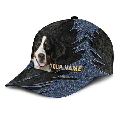 Bernese Mountain Dog - Jean Background Custom Name Cap