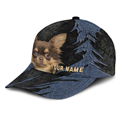Chihuahua - Jean Background Custom Name Cap