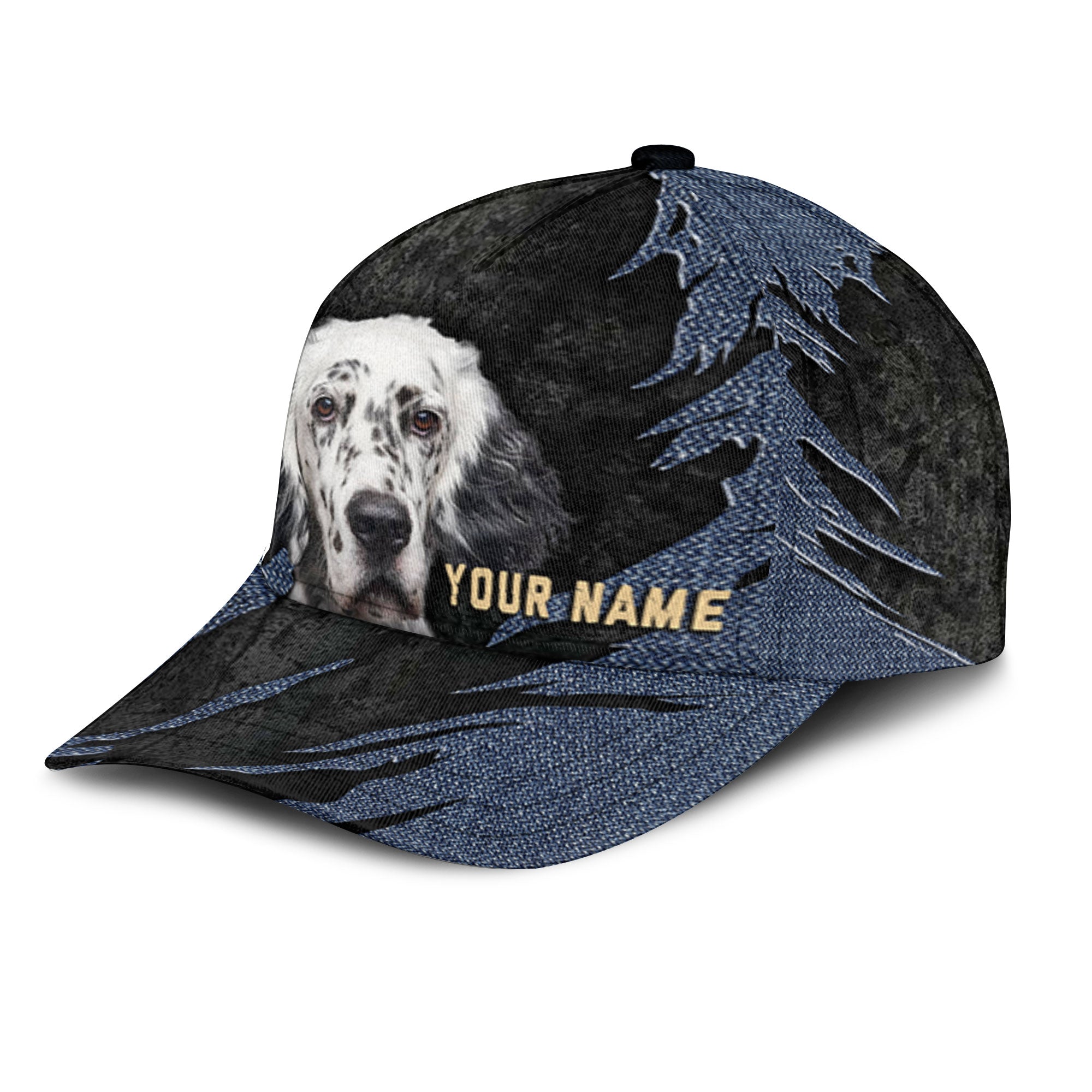 English Setter - Jean Background Custom Name Cap