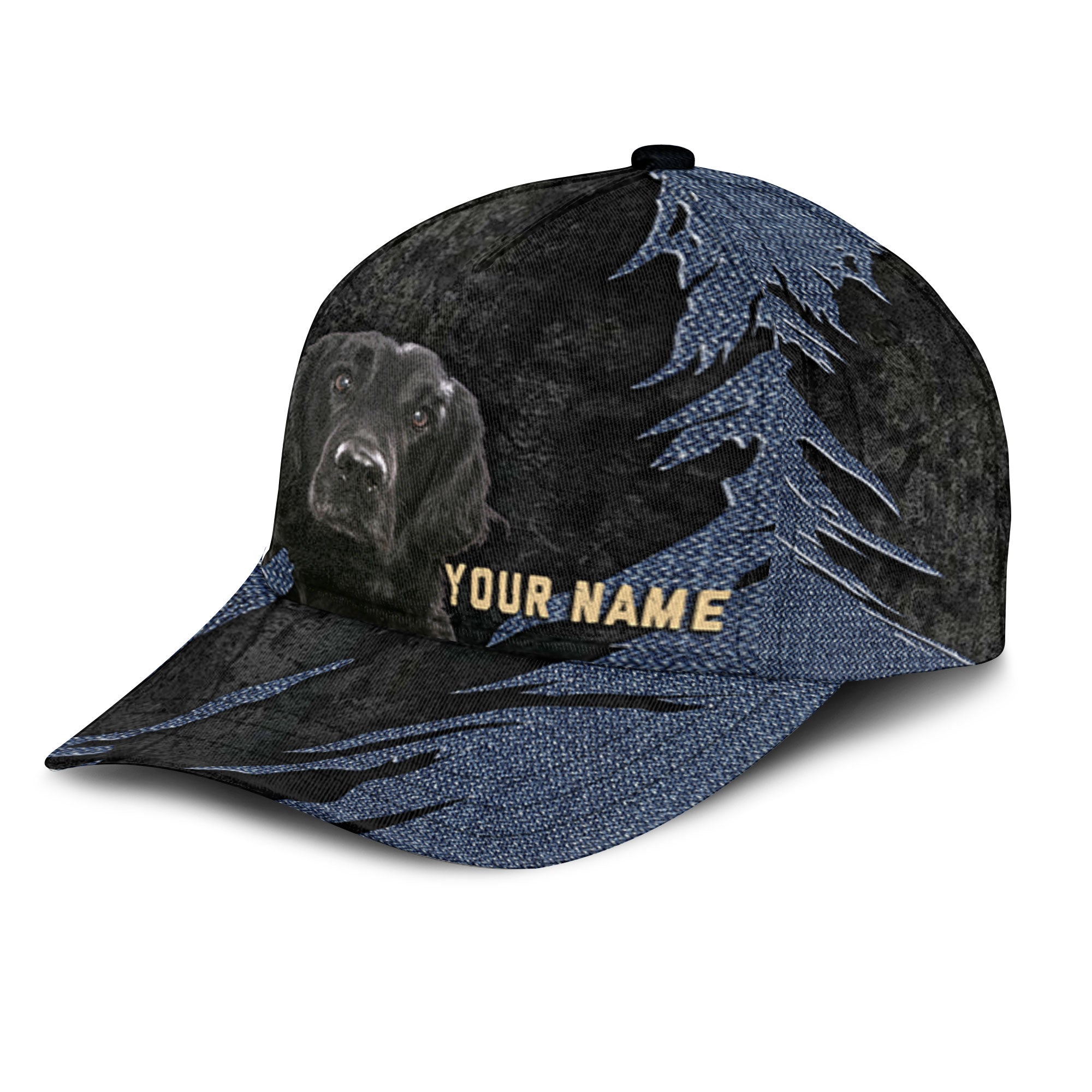 Flat Coated Retriever - Jean Background Custom Name Cap
